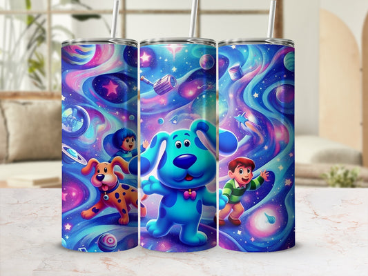 Blue Cartoon Dog and Friends in Space Tumbler
