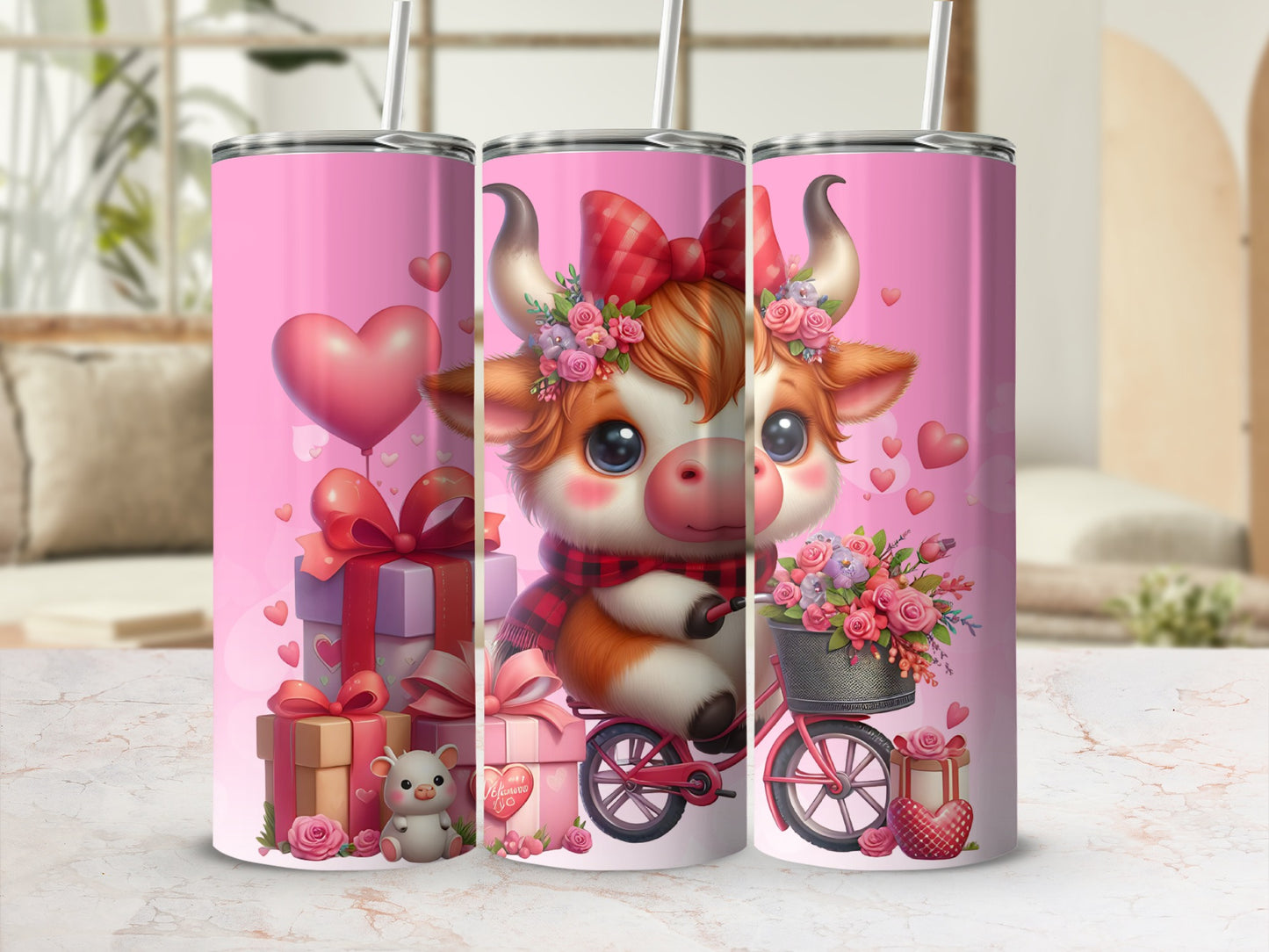 Cute Cow and Heart Gifts Themed Tumbler Product