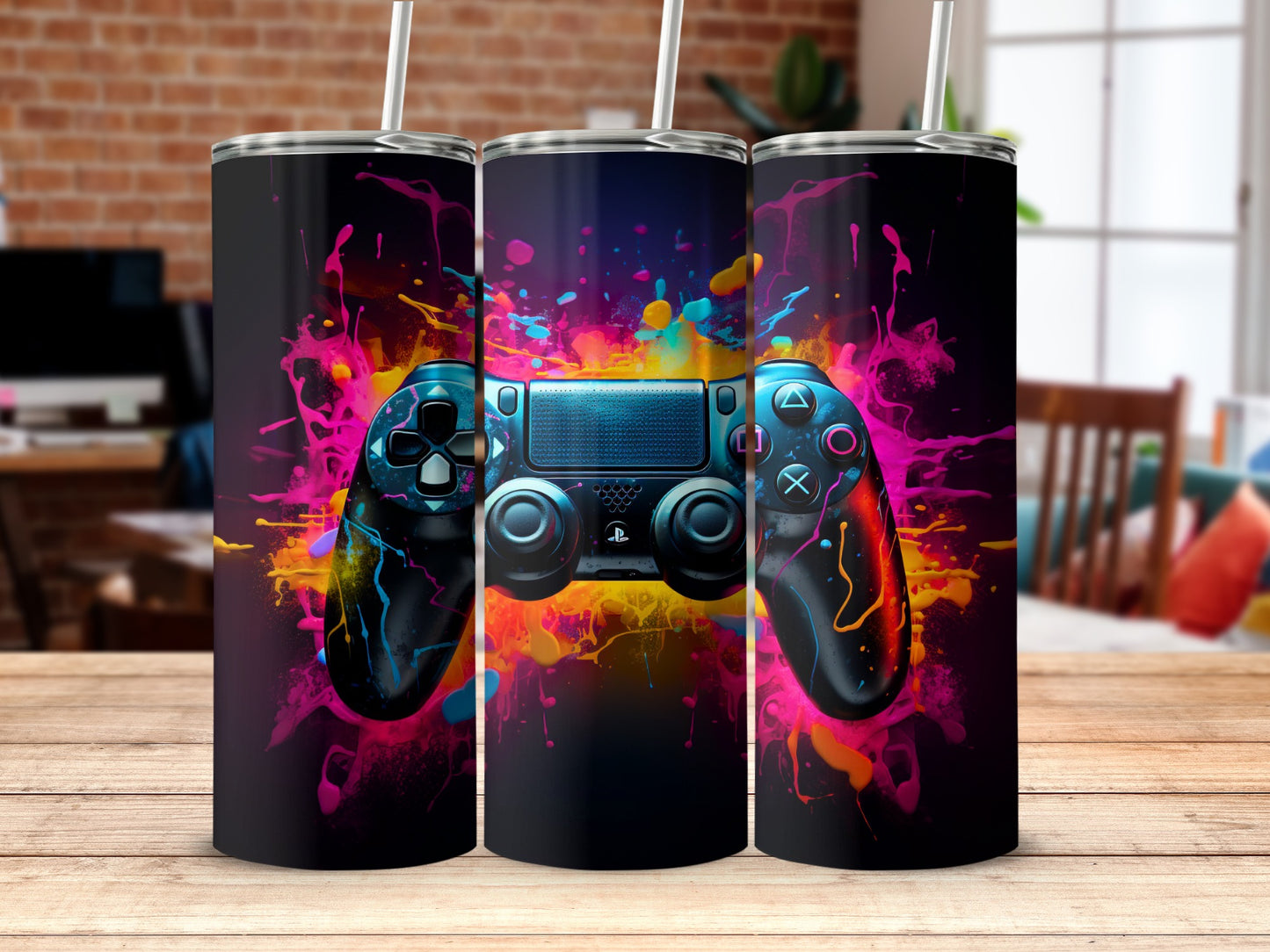 Playful explosion of color featuring gaming controllers