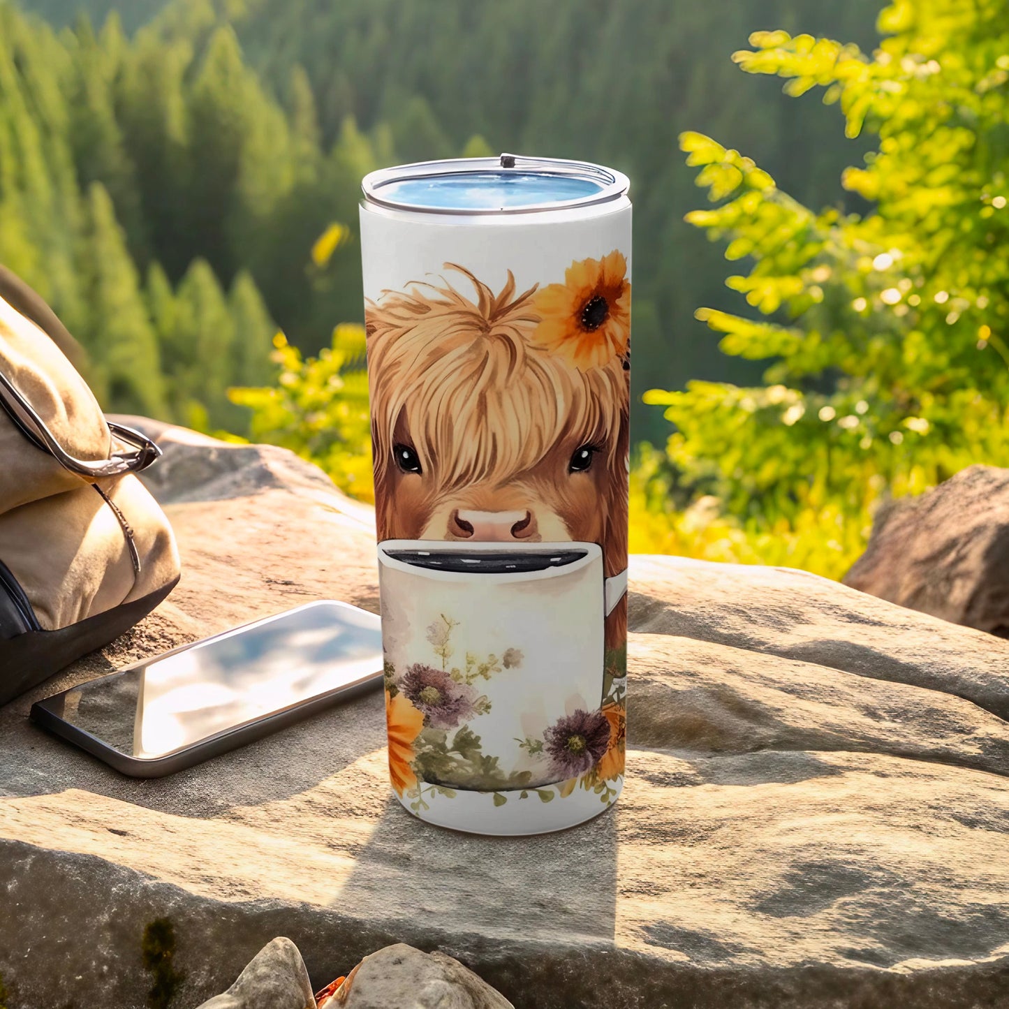 Adorable Highland Cow Design Insulated Tumbler Flask