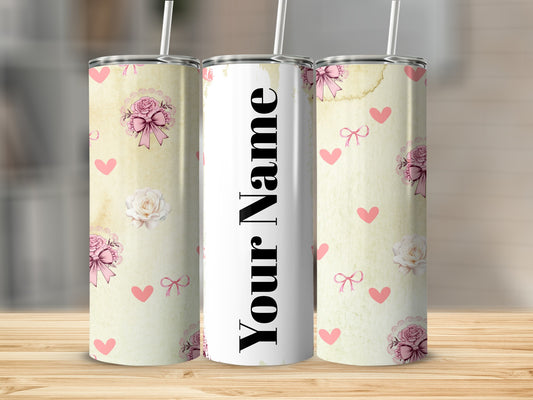 Personalized Floral Hearts And Bows Tumbler