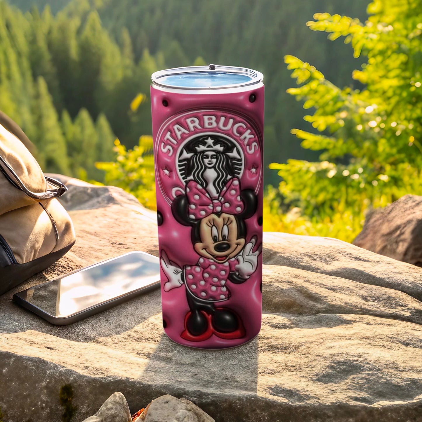 Cute Minnie Mouse Starbucks Pink Travel Tumbler Cup