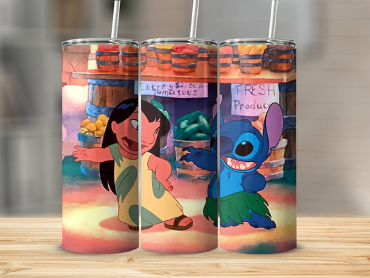 Lively Market Scene with Characters Tumbler Design