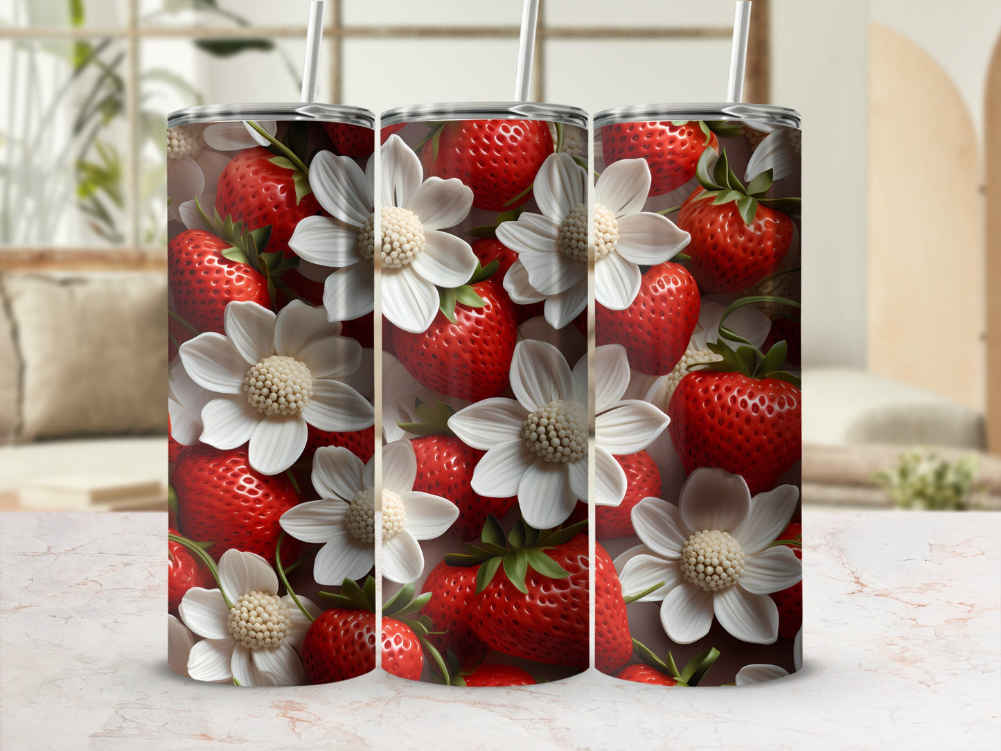 Strawberries and White Flowers Tumbler for Everyday Use