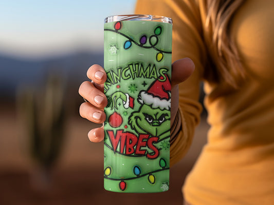 Grinchmas Vibes Christmas Lights Holiday Tumbler