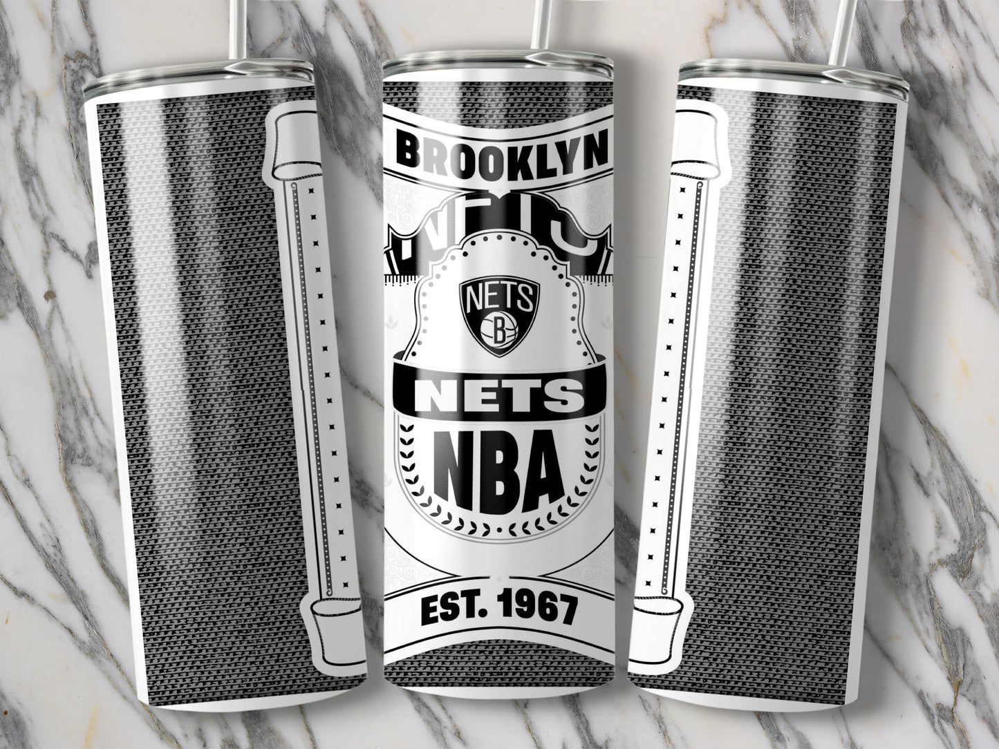 Brooklyn Nets NBA Est 1967 Official Logo Black White Tumbler