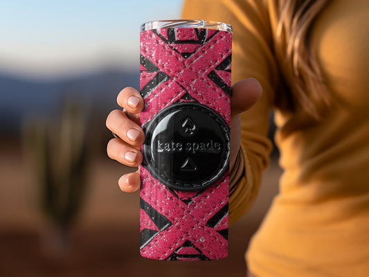 Inspired By Fabulous Kate Spade Logo Pink Black Geometric Pattern Tumblers