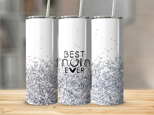 Three tall, thin tumblers with "Best Mom Ever" in script on the front.