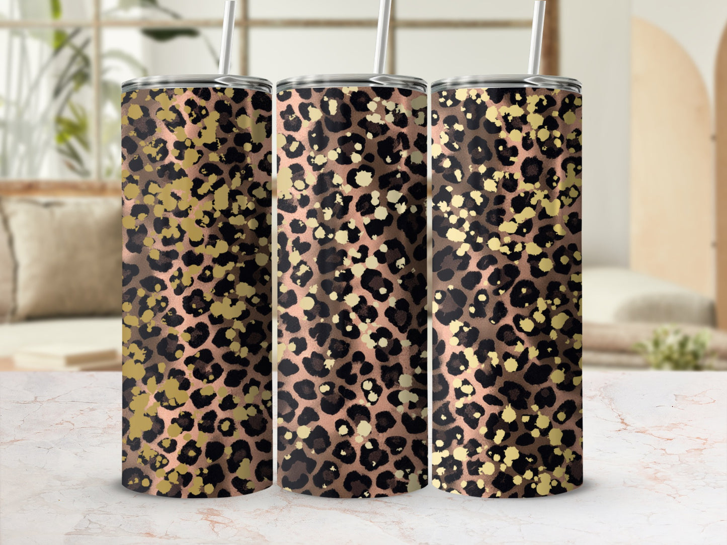 Stylish Gold and Black Leopard Print Tumbler Cup