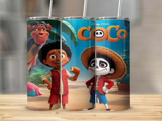 Miguel Rivera and Hector Rivera from Disney Pixar's Coco on a tumbler.