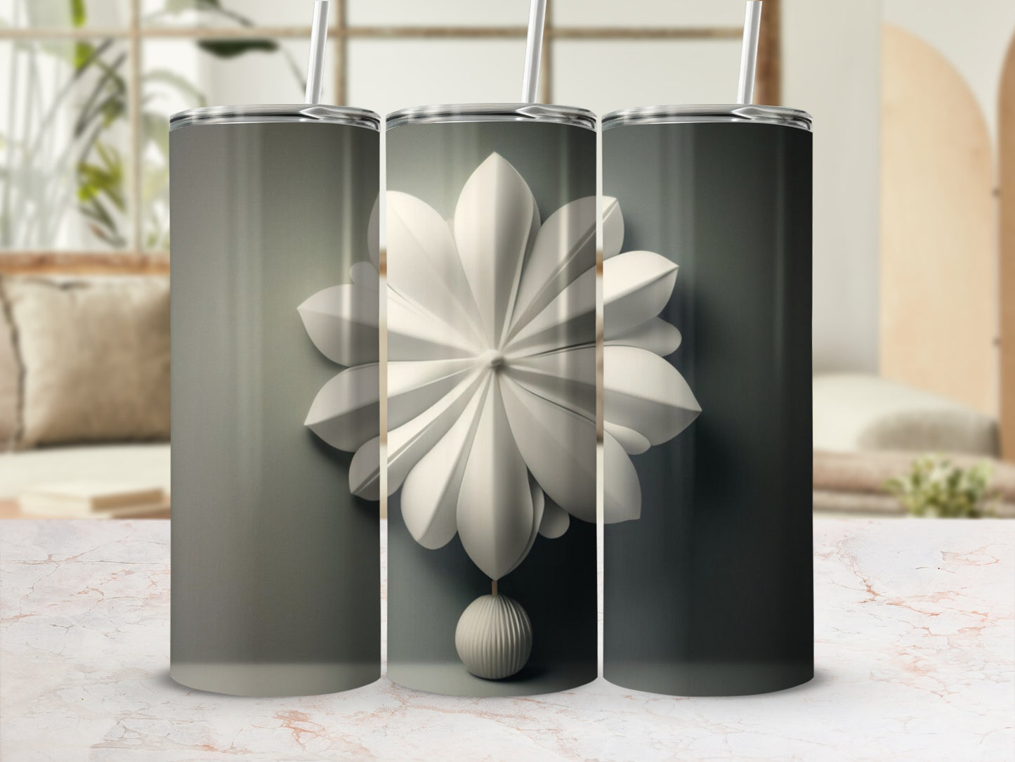 Elegant White Floral Design Travel Tumbler product