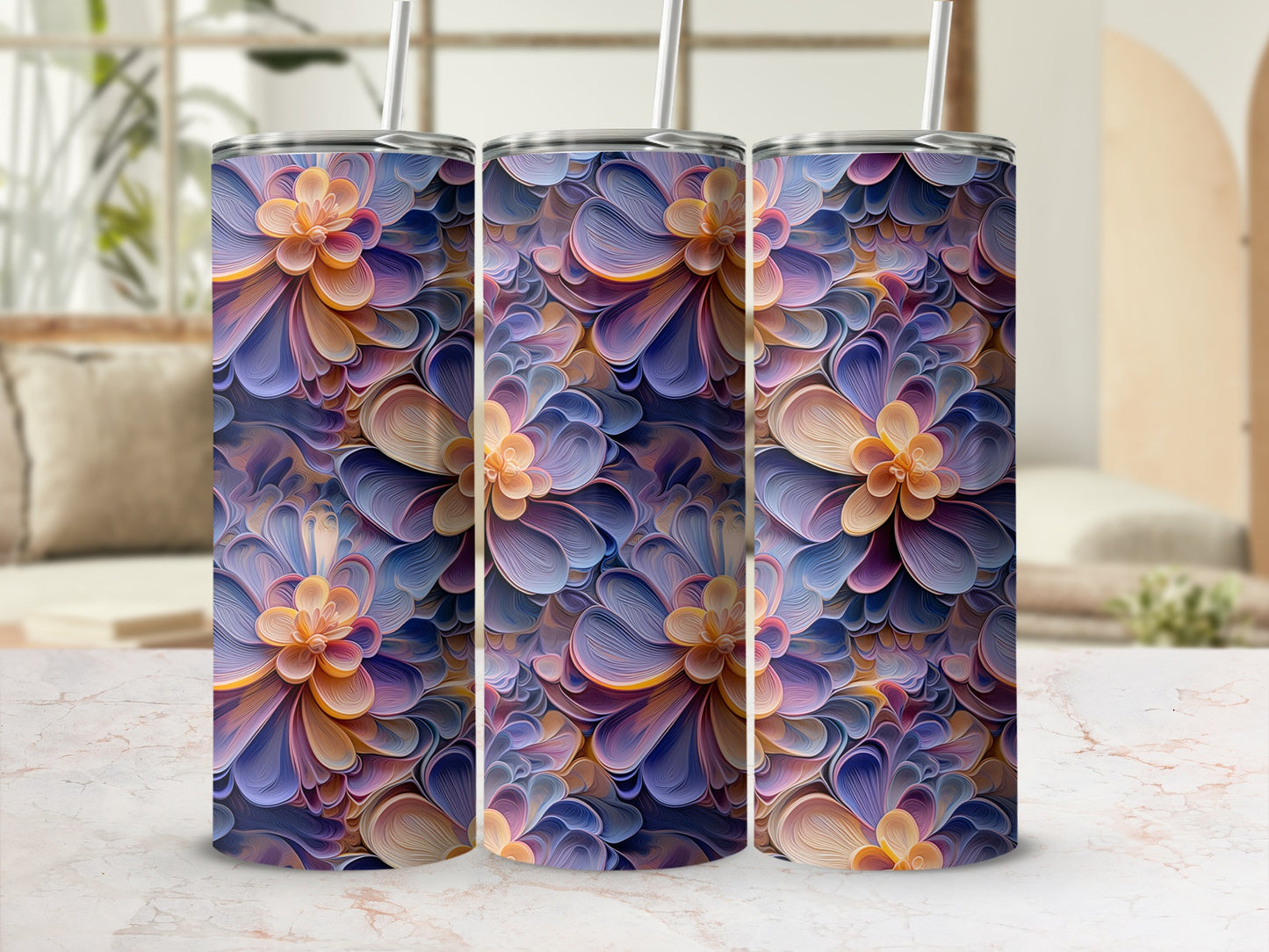 Floral Abstract Pattern Insulated Tumbler 20oz Cup