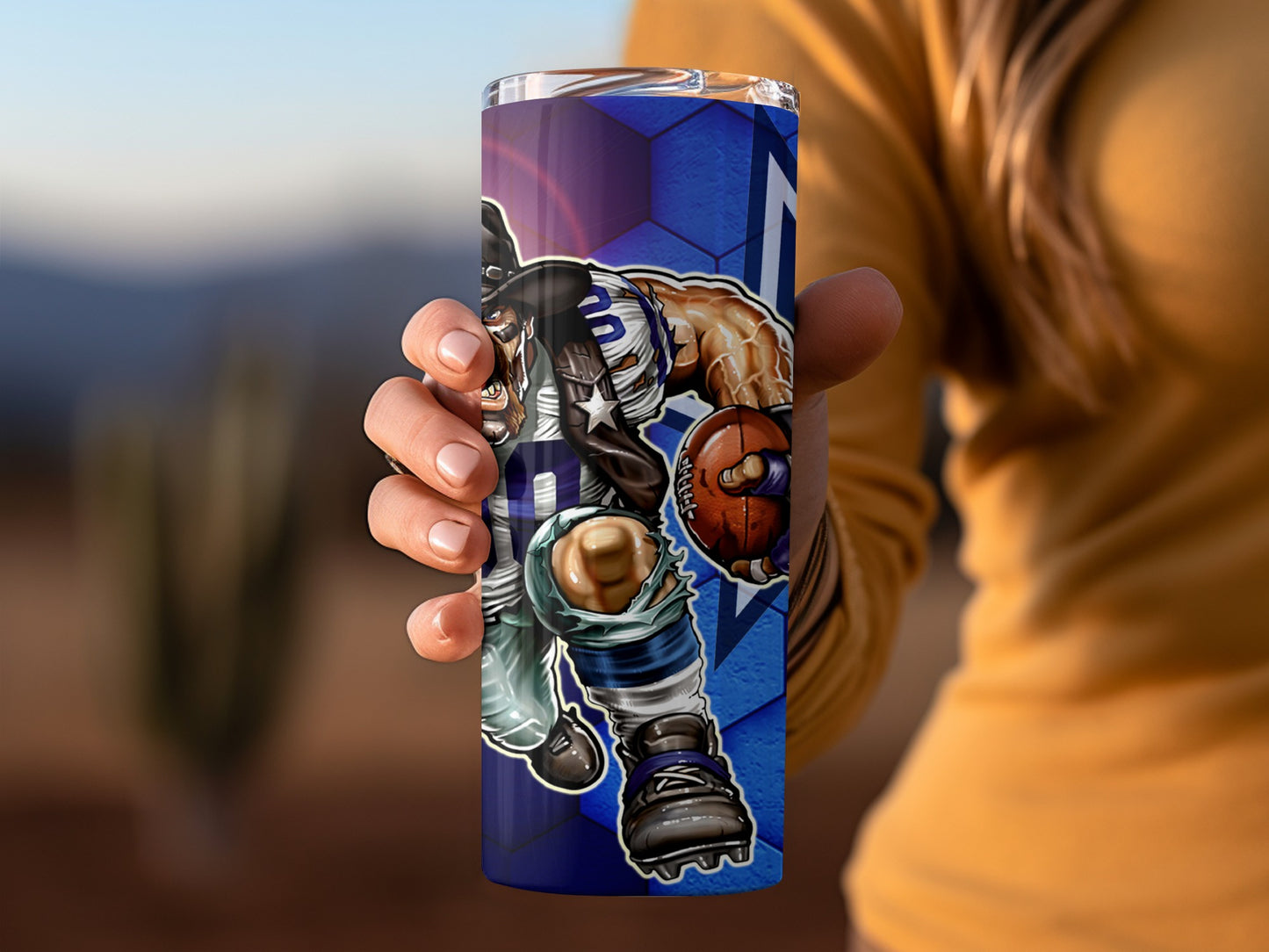 Dallas Cowboy Football Player Cartoon Mascot Tumblers
