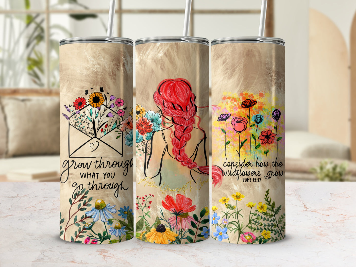 Inspirational Floral Quotes Tumbler Drinkware Designs