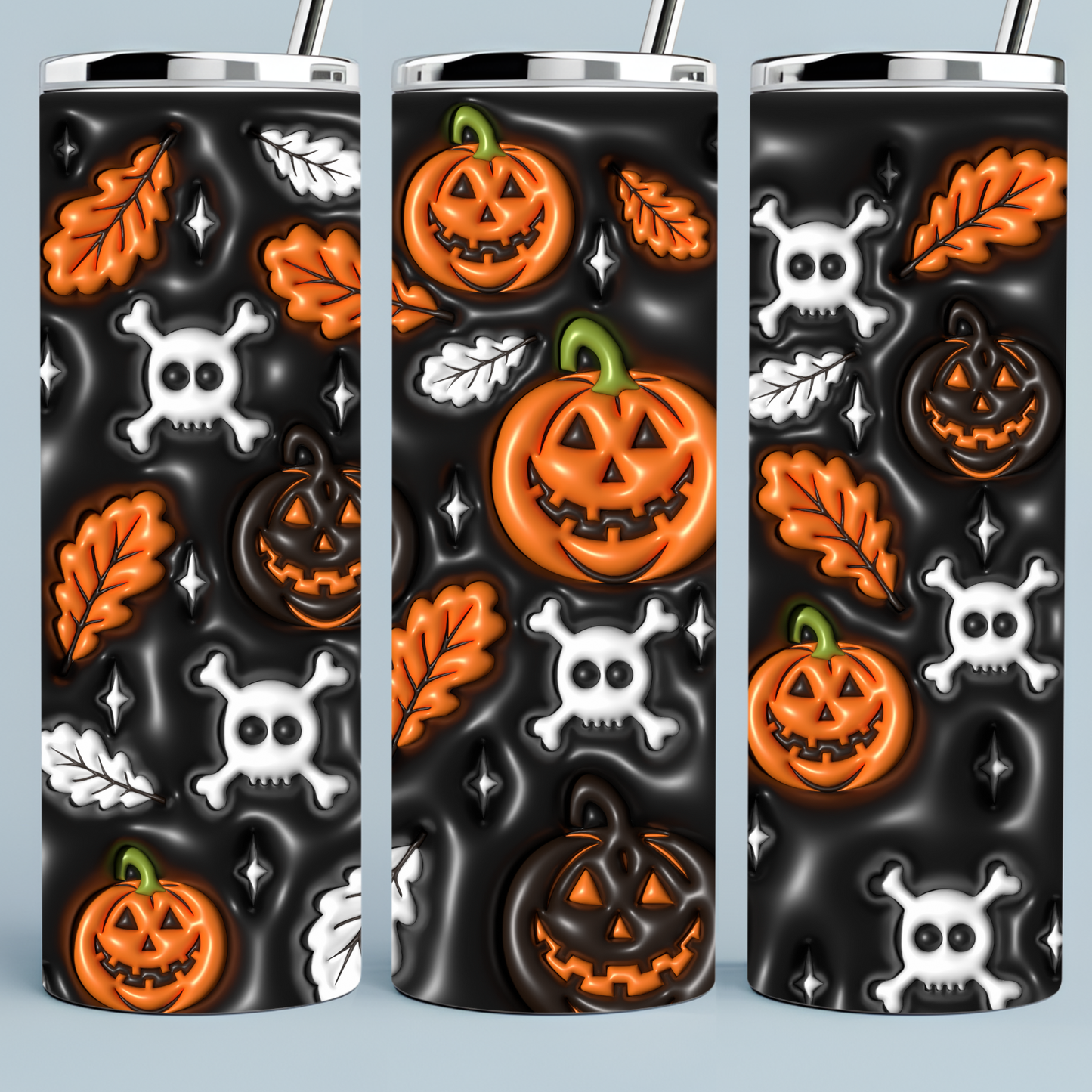 White and Orange Pumpkins and skulls tumblers