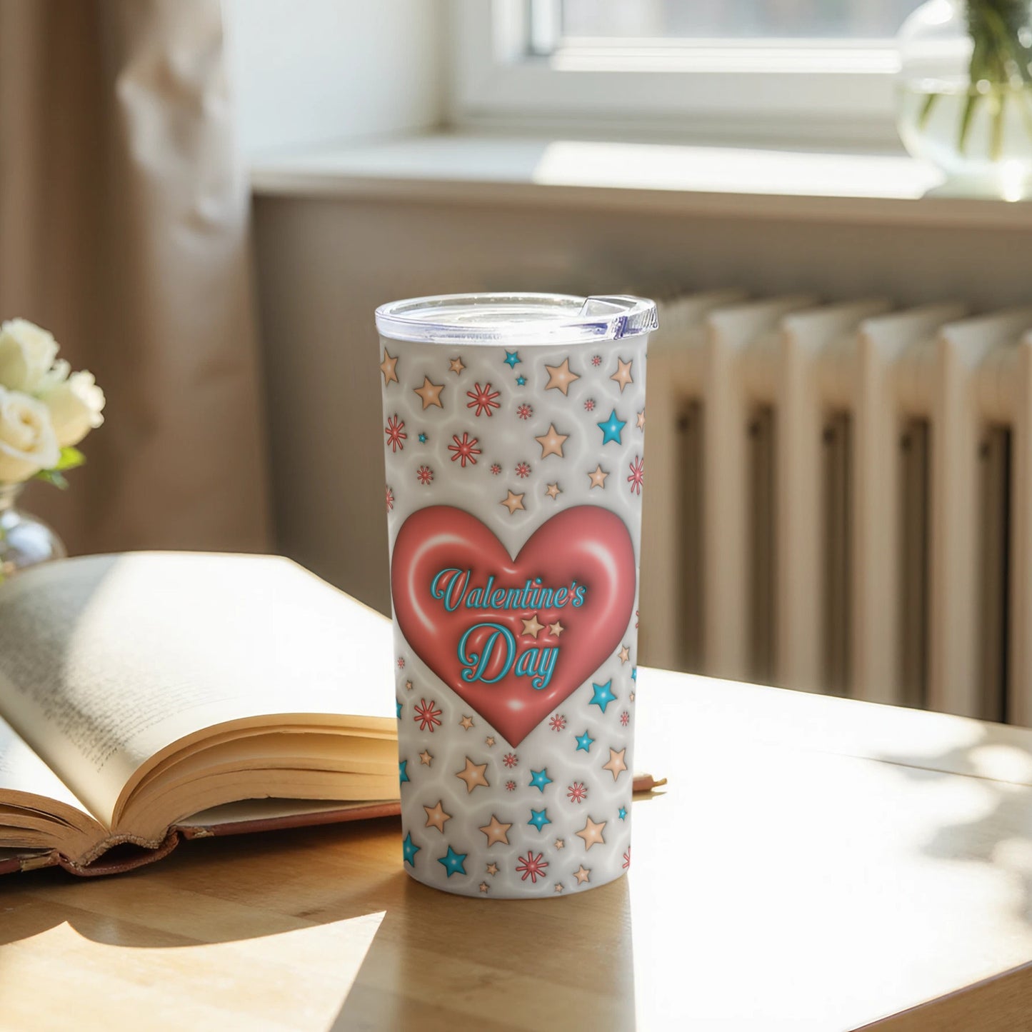 Valentine's Day Heart and Stars Design Travel Tumbler