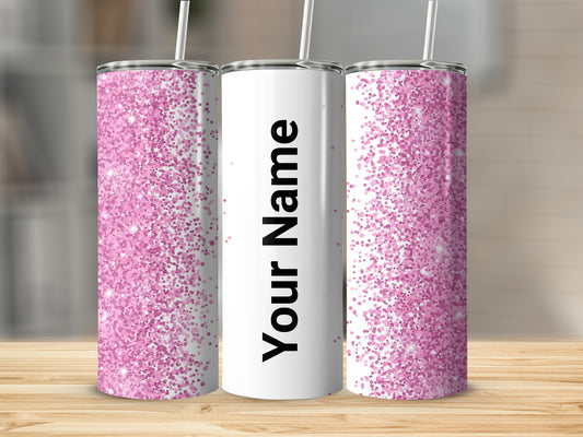 Customizable Pink Glitter Personalized Tumbler Cup