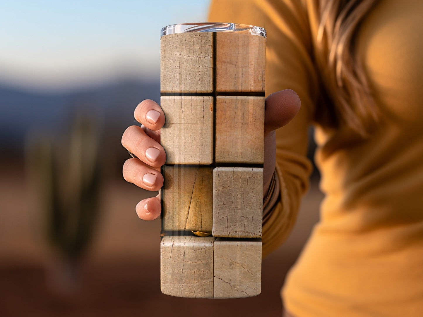 Wood Blocks Brown Orange Background Graphic Tumblers