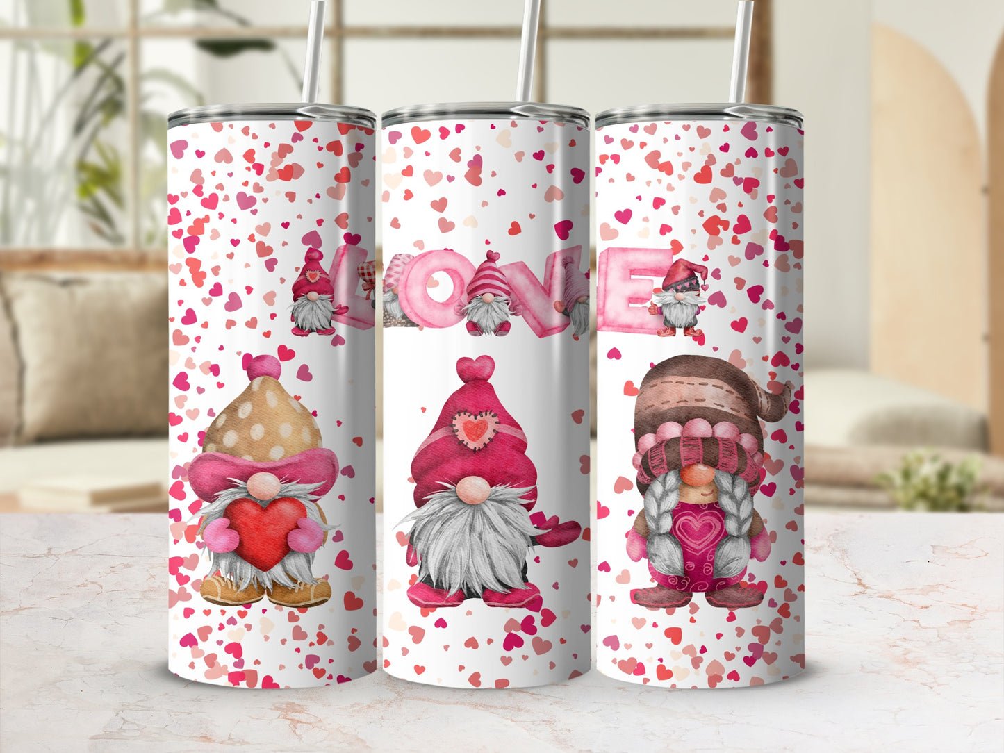 Adorable Gnomes with Hearts and Love Drinkware Design