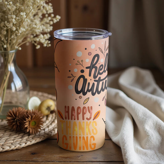 Hello Autumn Happy Thanksgiving Tumbler 20 oz