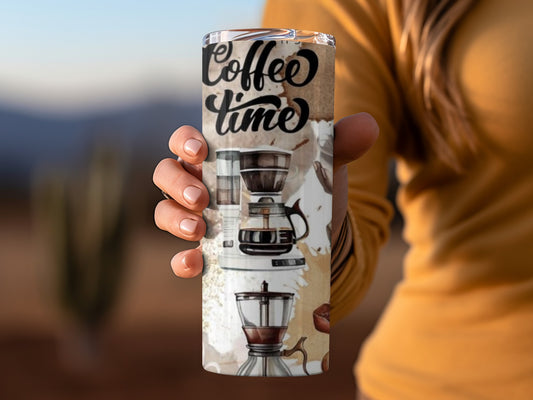Coffee Time Vintage Coffee Maker Design Beverage Tumbler