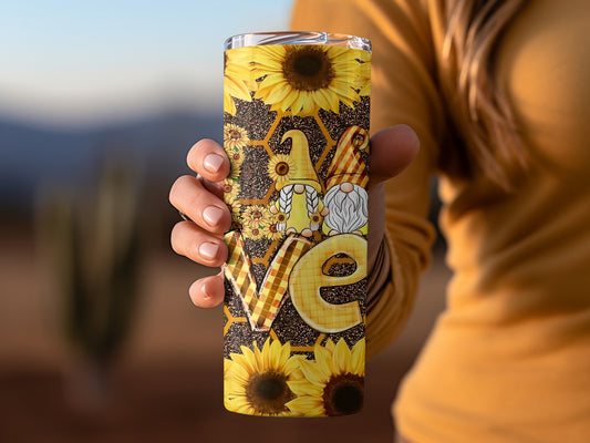Sunflower and Gnomes Themed Travel Tumbler