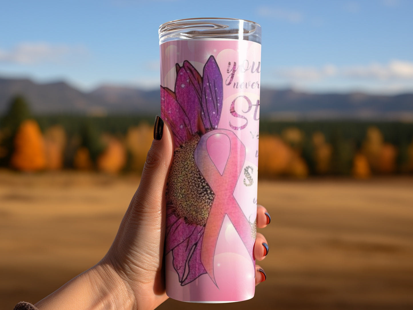 Inspirational Pink Ribbon Floral Design Tumbler Product
