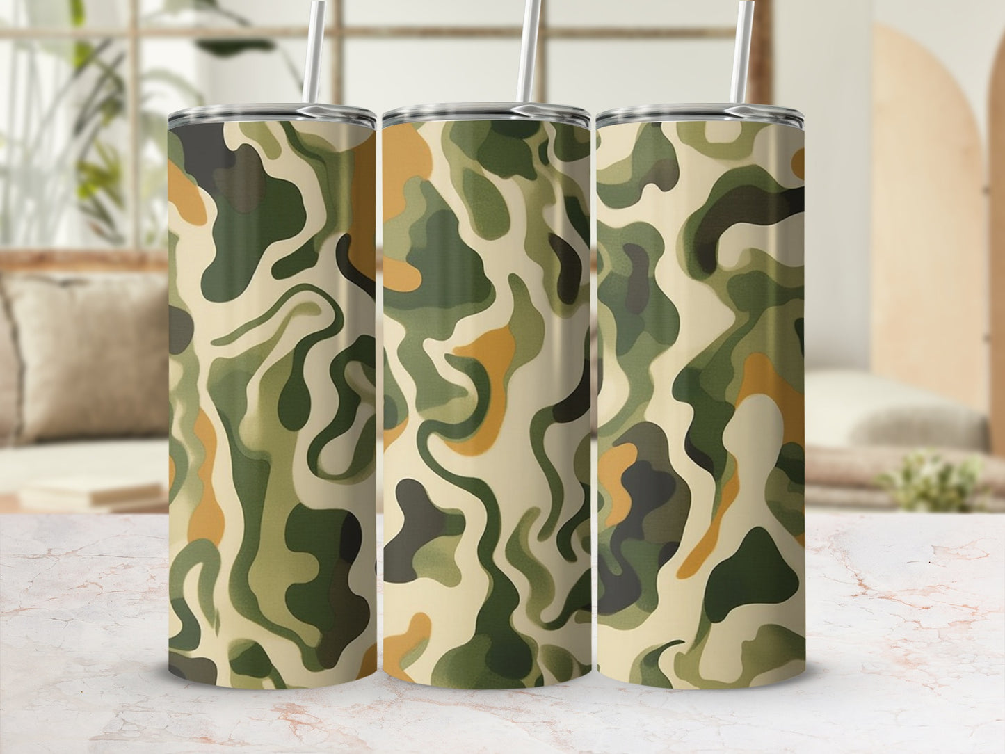 Stylish Green Camouflage Pattern Tumbler Set Product