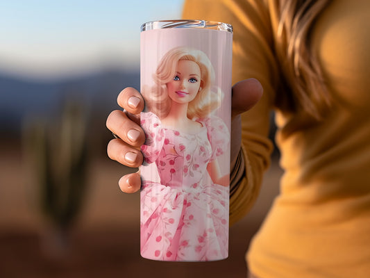 Barbie doll with pink floral dress and blonde hair Tumblers