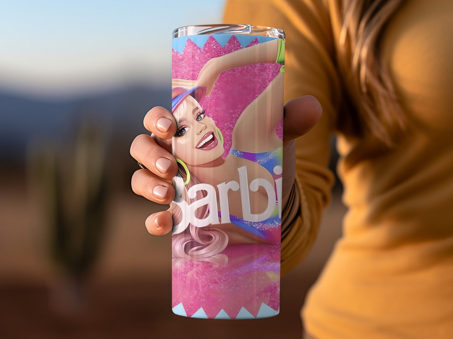Barbie Blonde Hair With Neon Pink And Colorful Art Tumblers