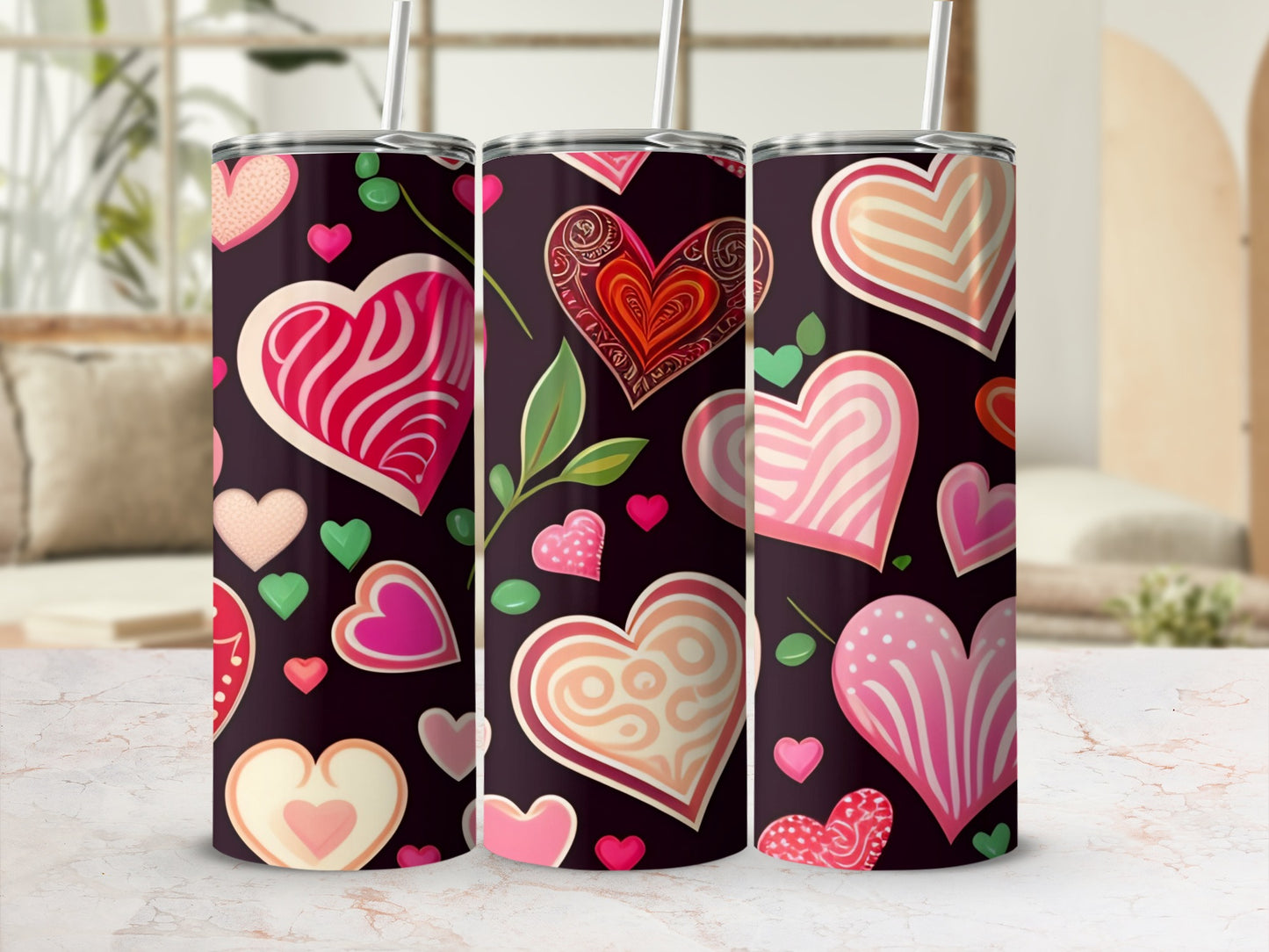 Colorful Heart Patterned Tumbler Valentine's Day Gift