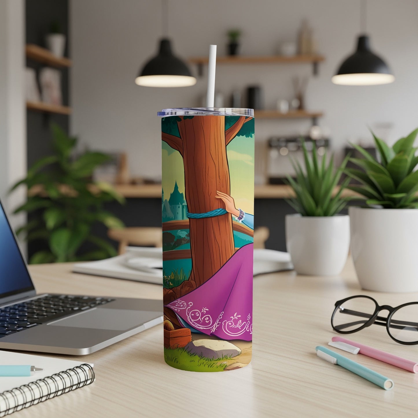 Tumbler featuring a fantasy scene with a woman tied to a tree.