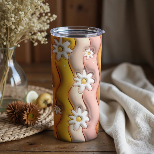 Retro Floral Design Insulated Tumbler Cup for Beverages