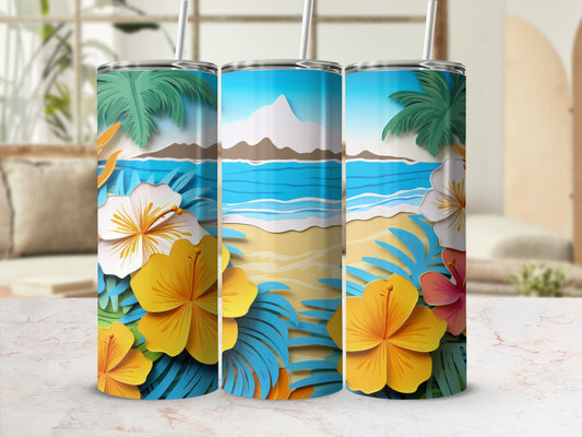 Tropical Beach Scene Insulated Tumbler with Straw