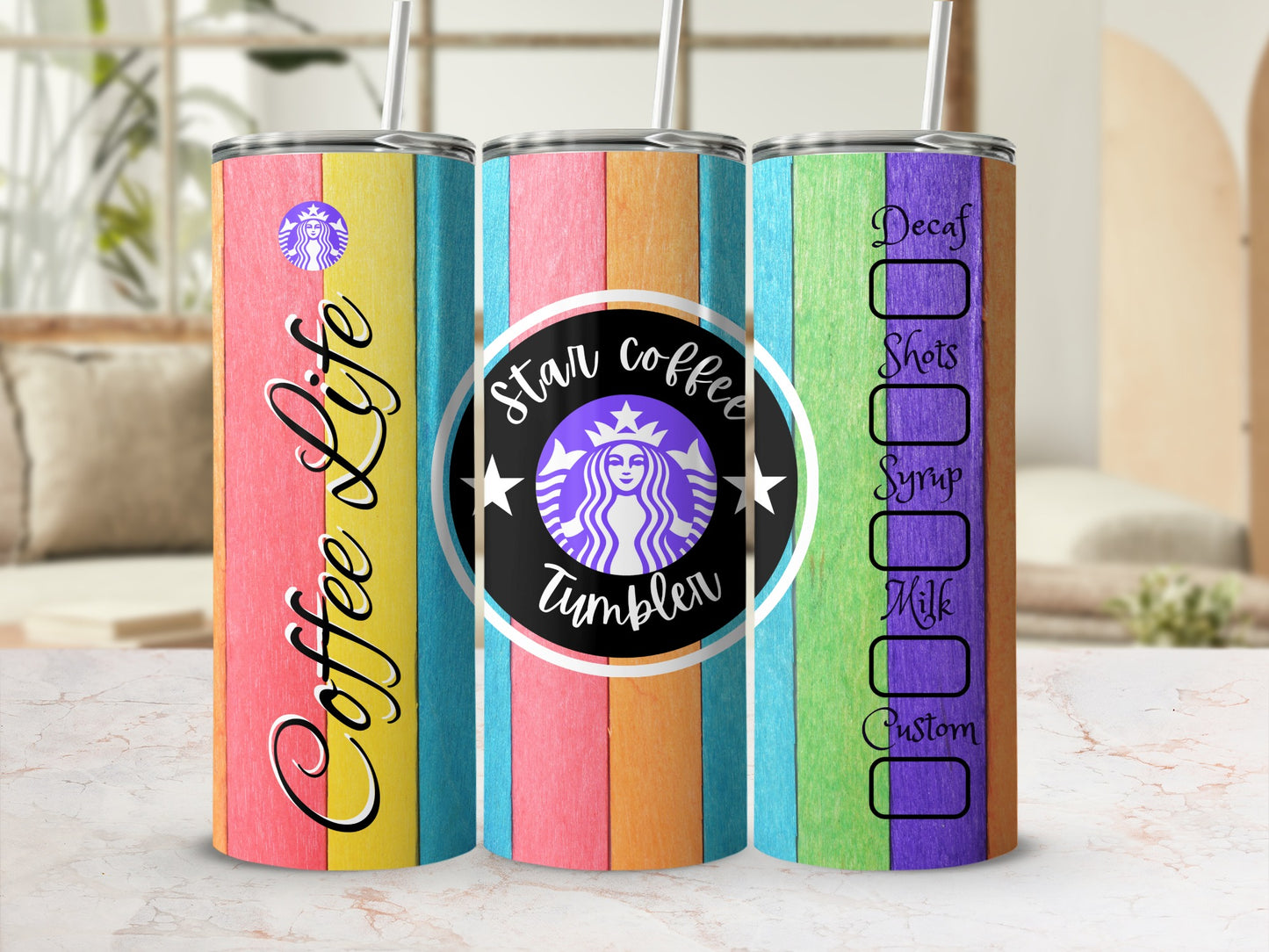 Colorful Coffee Life Star Coffee Tumbler for Beverages