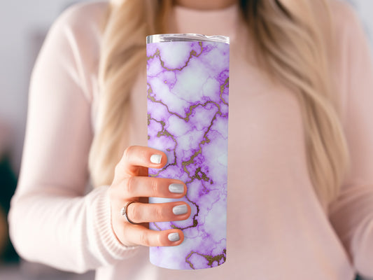 Lilac Marble Texture With Golden Veins Pattern Tumblers