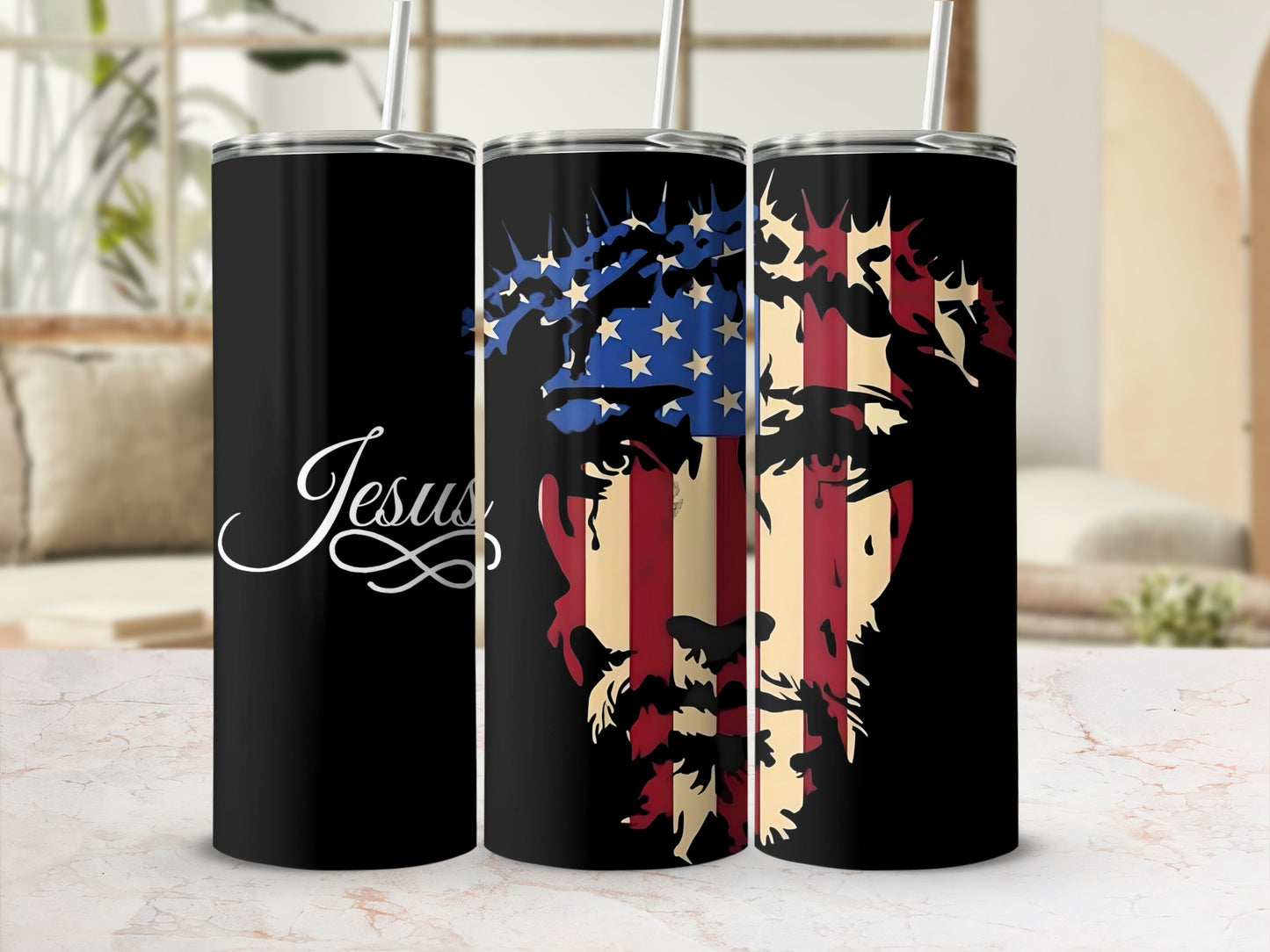 Jesus American Flag Stainless Steel Tumbler Cup