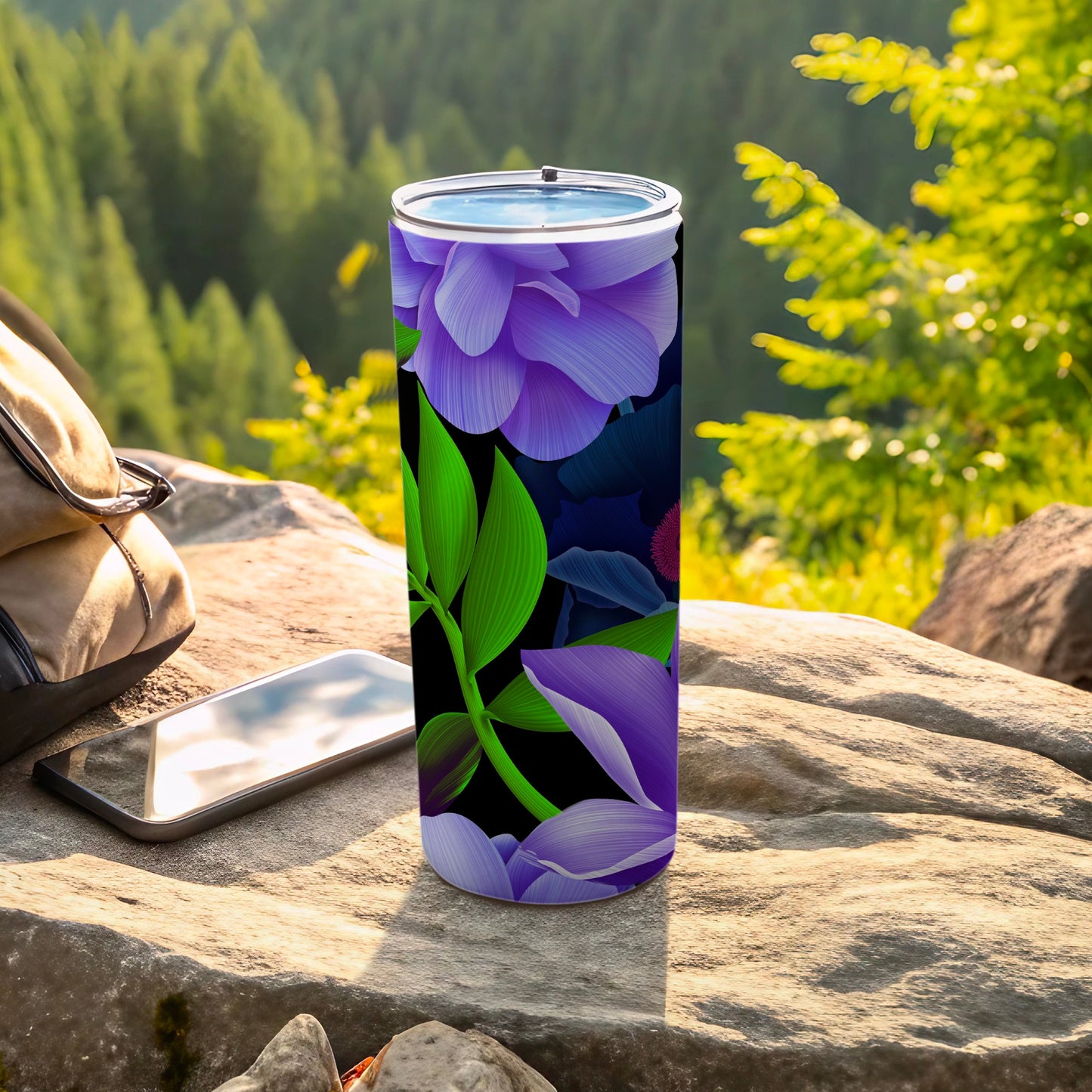 Vibrant Floral Design Travel Tumbler for Outdoor Adventures
