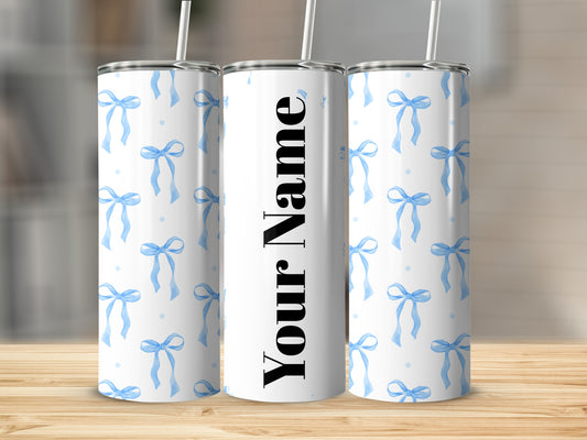Personalized Blue Bow Pattern Insulated Tumbler