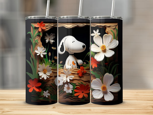 Adorable Cartoon Dog with Flowers Design Tumbler