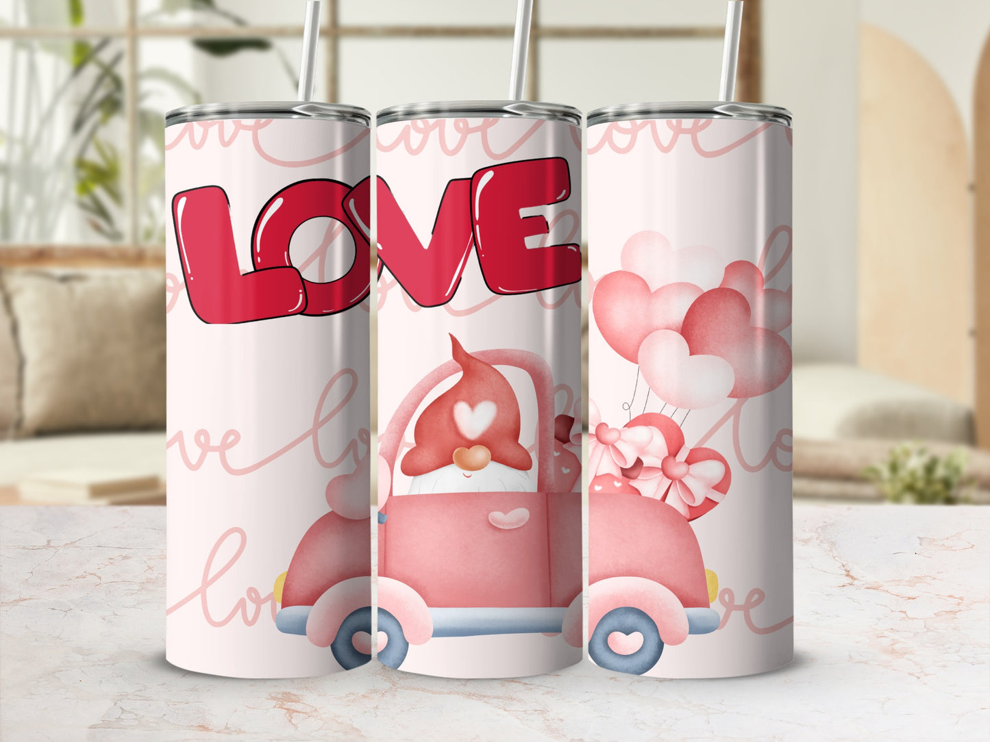 Valentine's Day Gnome with Hearts Tumbler