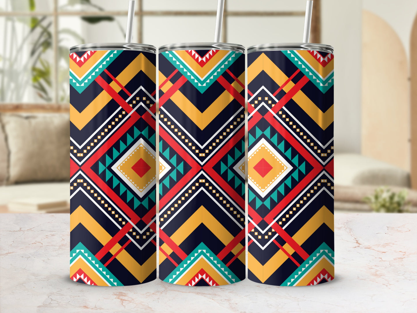 Colorful Geometric Pattern Insulated Tumbler Cup