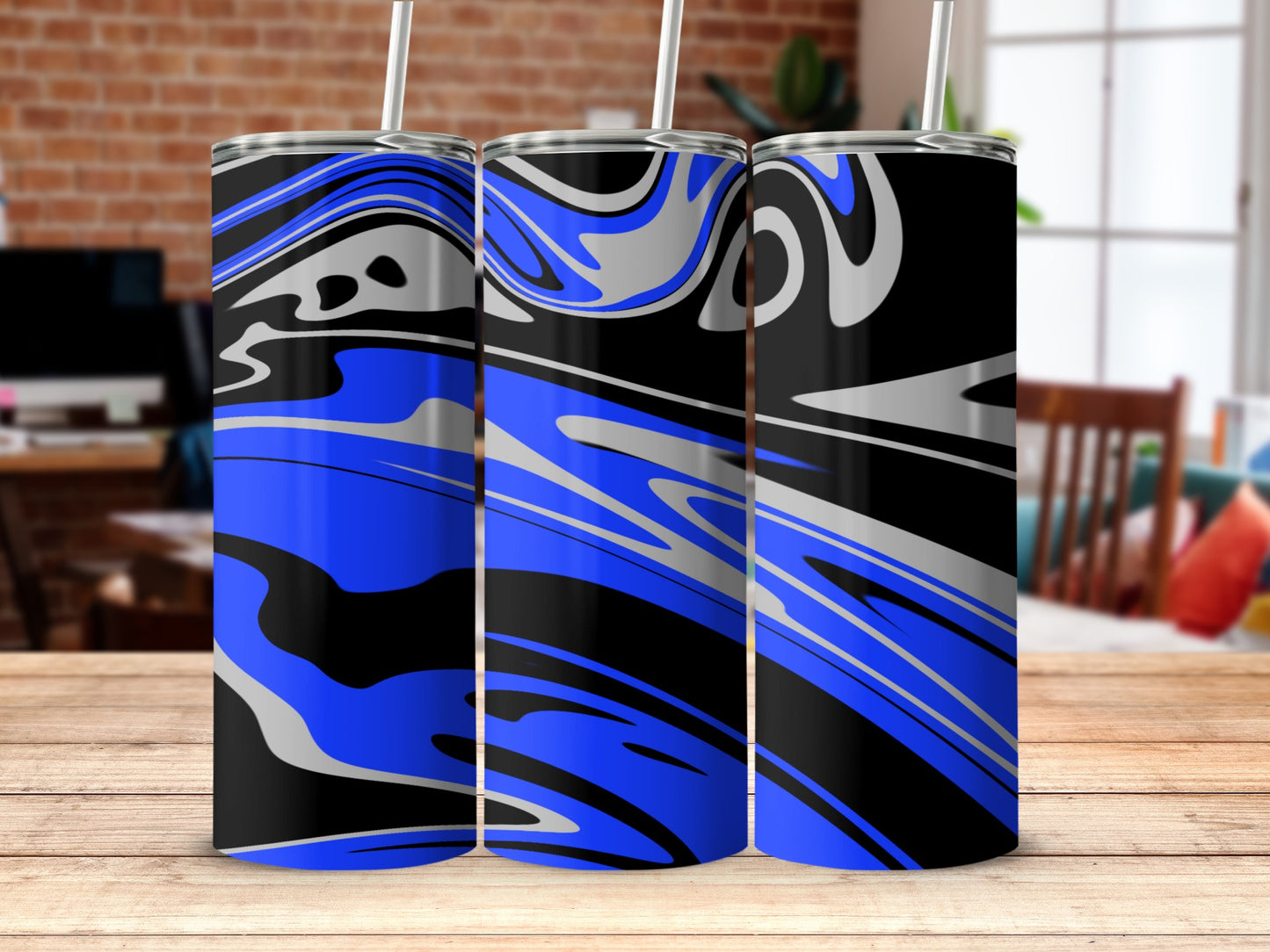 Abstract Blue Black Swirl Design Insulated Tumbler