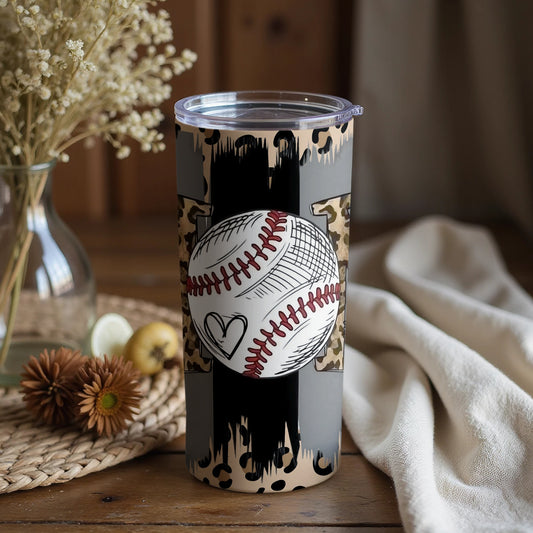 Baseball Themed Tumbler with Cheetah Print Design