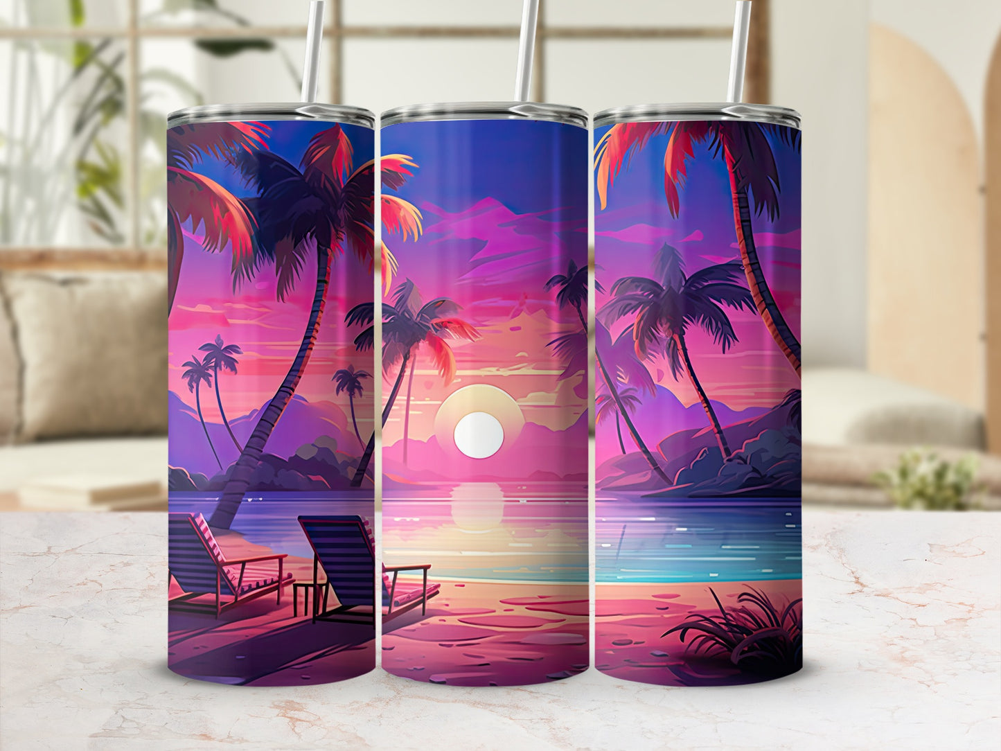 Tropical Sunset Beach Scene Tumbler product