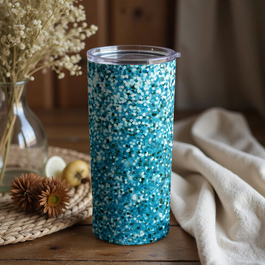 Blue and White Speckled Tumbler with Lid Beverage Holder