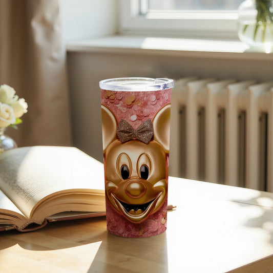 Sparkling Golden Character Pink Background Tumbler