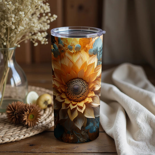 Sunflower Design Insulated Tumbler with Lid