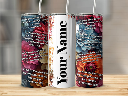 Personalized Floral Bible Verse Tumbler Motivational Gift