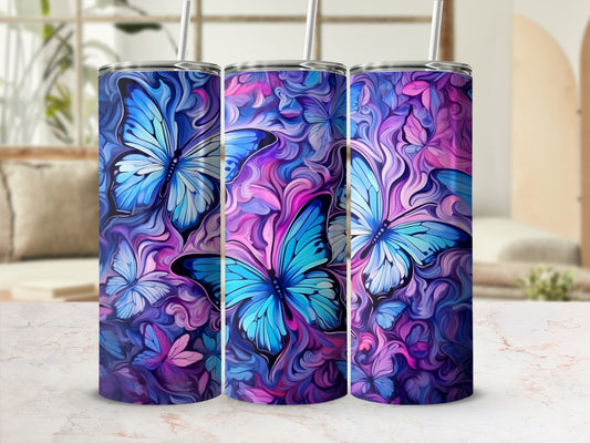 Vibrant Purple and Blue Butterflies Insulated Tumbler